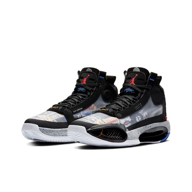 Jordan Air Jordan 34 Low EP Abrasion Resistant Breathable Mid Top Basketball Shoes Black White Teenagers-2