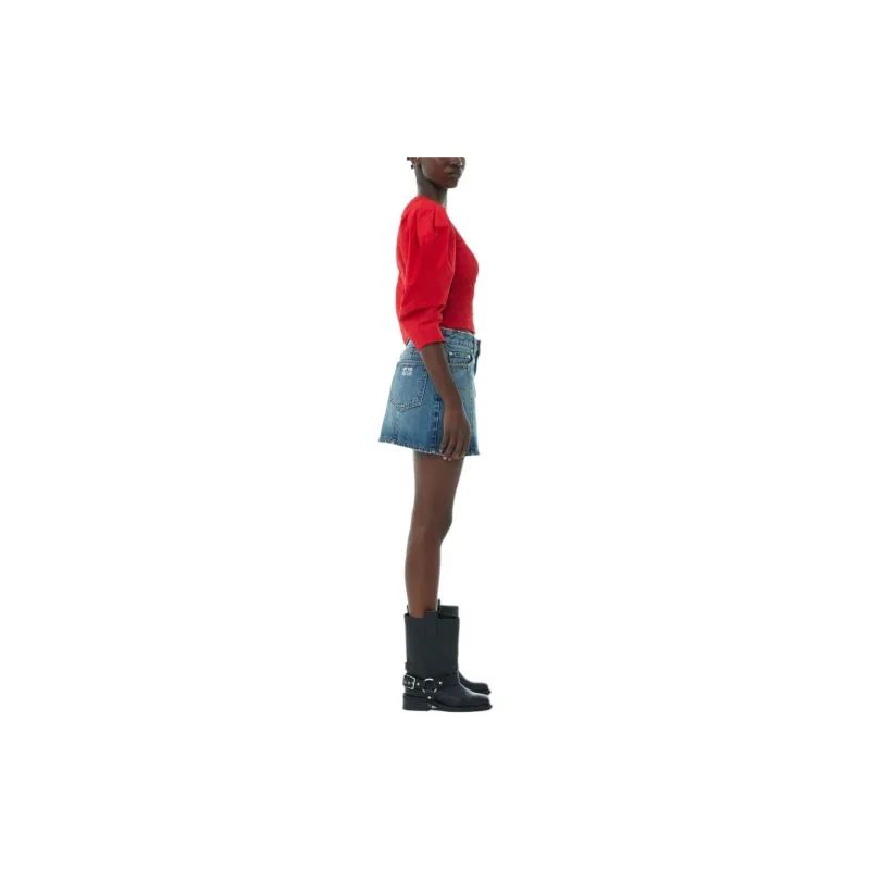 GANNI Smocked Poplin Blouse-4
