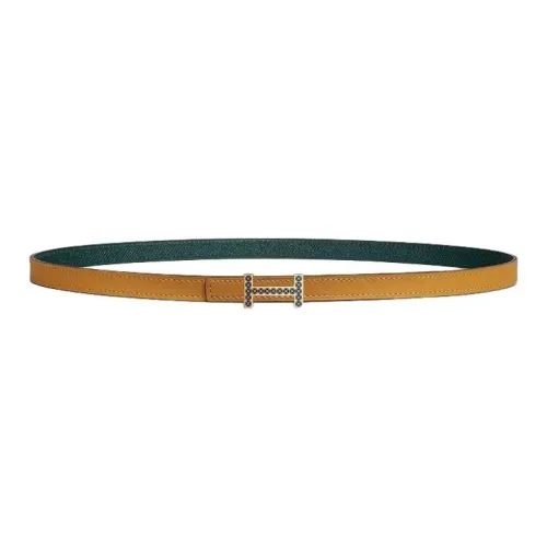 HERMES Calfskin Leather Belts Women's Yellow Green Width 1.3CM