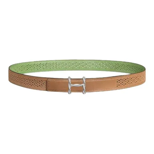 HERMES Calfskin Leather Belts Women's Chaï / Vert Criquet Width: 2.4cm