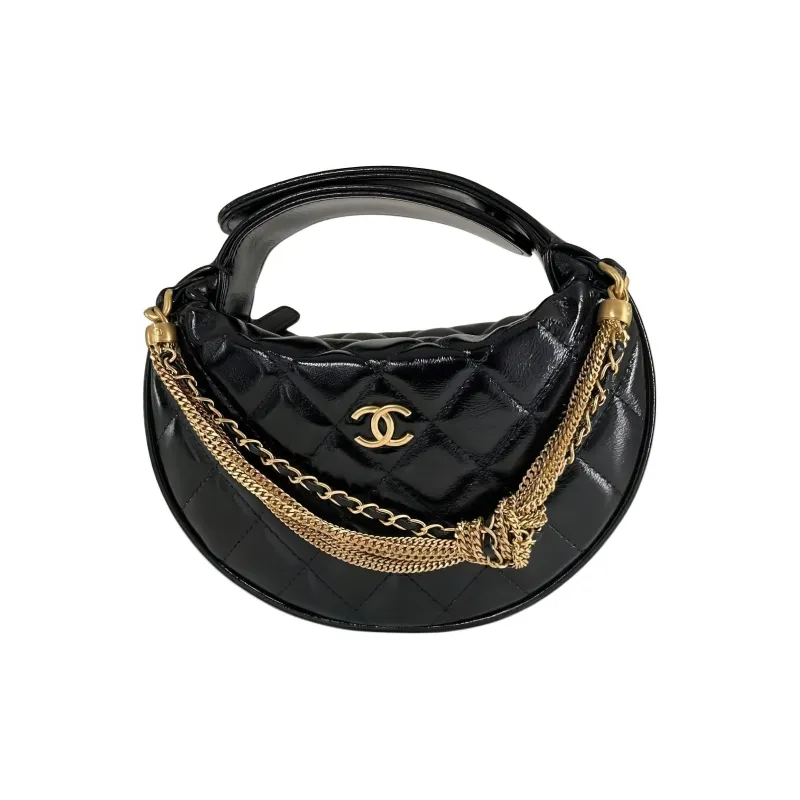 CHANEL Bright Color Wrinkle Calfskin Handbag Women's Black-0