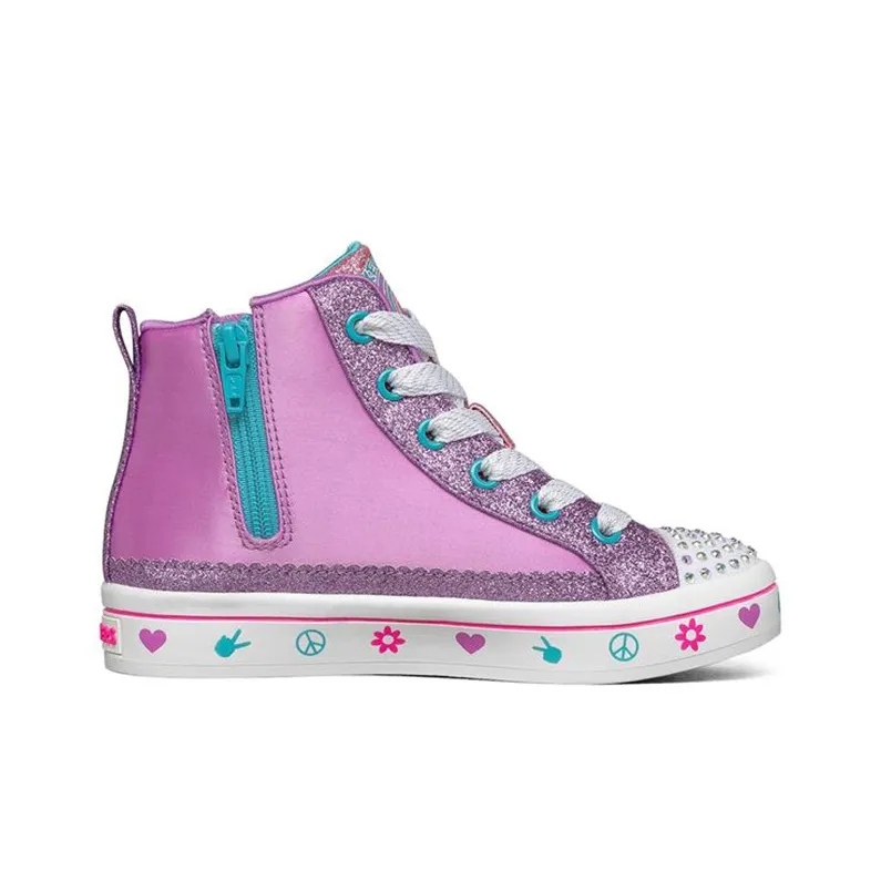 Skechers Twi- Lites 2.0 Anti-Slip Wear-Resistant High-Top Kids' Skateboarding Shoes Pink Blue Teenagers-1