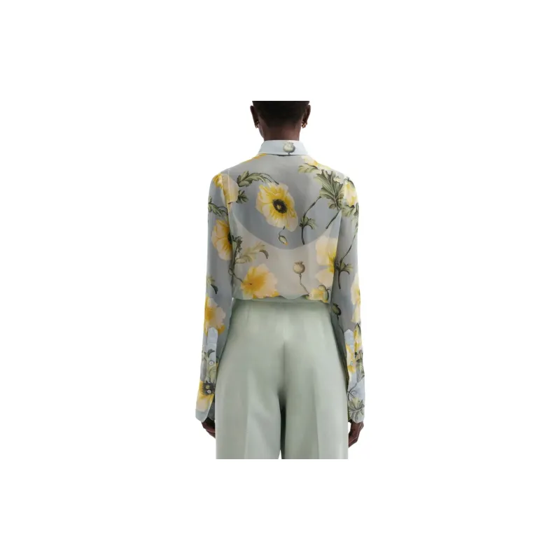 Oscar De La Renta Poppy Tie-neck Chiffon Blouse-3