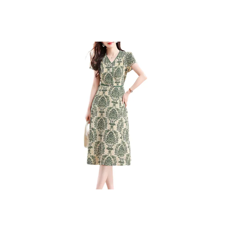 ETSE Short-Sleeved Dresses Women's Green Includes Belt-2