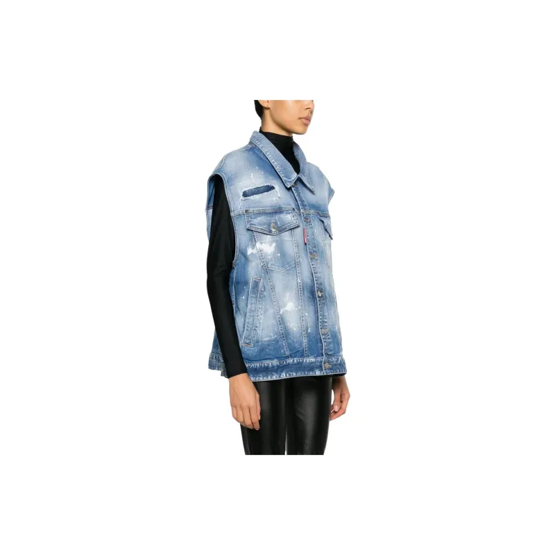 DSQUARED 2 Distressed Oversized Denim Vest-3