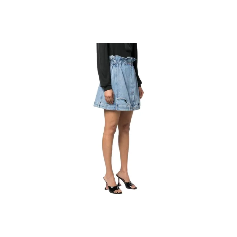 MOSCHINO Paperbag-Waist A-Line Mini Denim Skirt-3