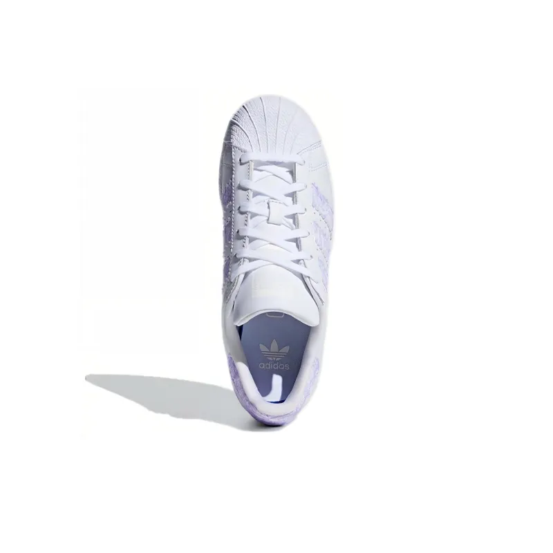 Adidas Originals SUPERSTAR J Abrasion Resistant Low Top Skateboard Shoes White Purple Teenagers-4