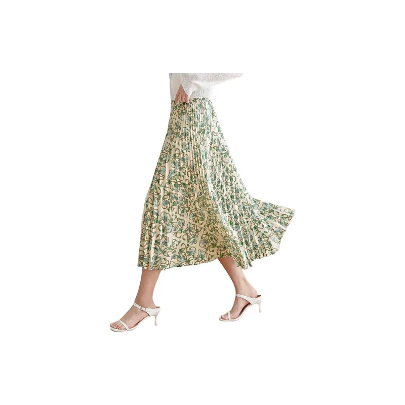 Mo Han Yi Mei Casual Long Skirts Women's Green-1