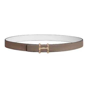 HERMES Calfskin Leather Belts Women's Taupe/White Width 2.4cm