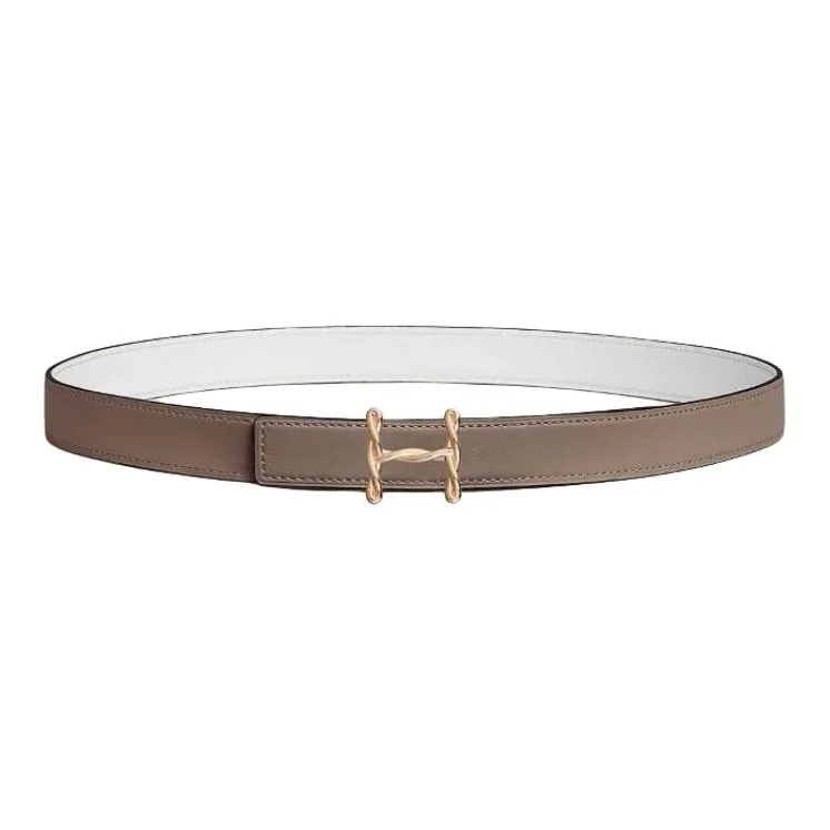 HERMES Calfskin Leather Belts Women's Taupe/White Width 2.4cm-0