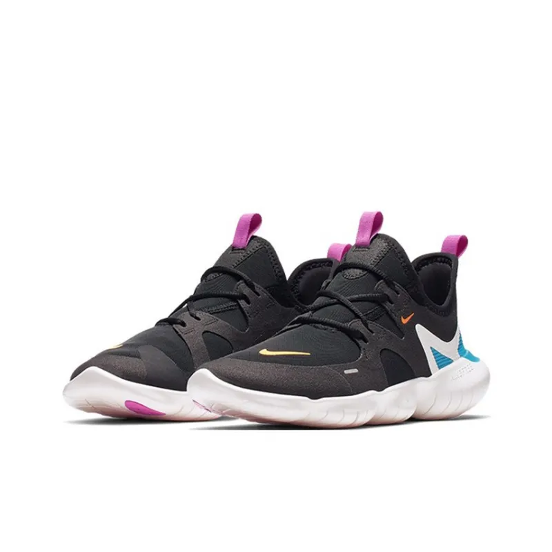 Nike Free RN 5.0 Abrasion Resistant Low Top Kids' Running Shoes Black White Unisex-2