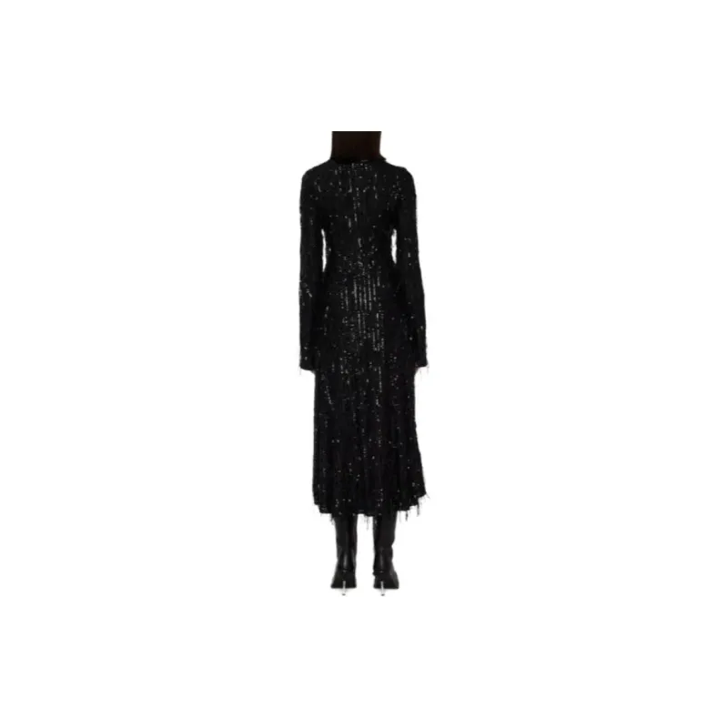 Rotate Sequin-embellished V-neck Midi Dress-4