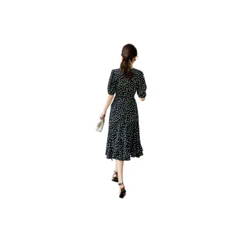 Hopeshow Short Sleeved Dress Women's Black With White Dot