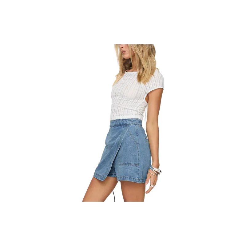 PRINCESS POLLY BENTIEZ DENIM SKORT Denim Shorts Women's MID WASH/Medium Water Wash-3