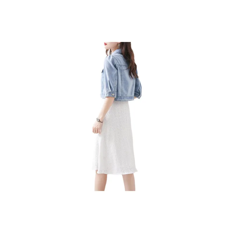 Still quiet Two Piece Skirt Sets Women's Blue+White-2