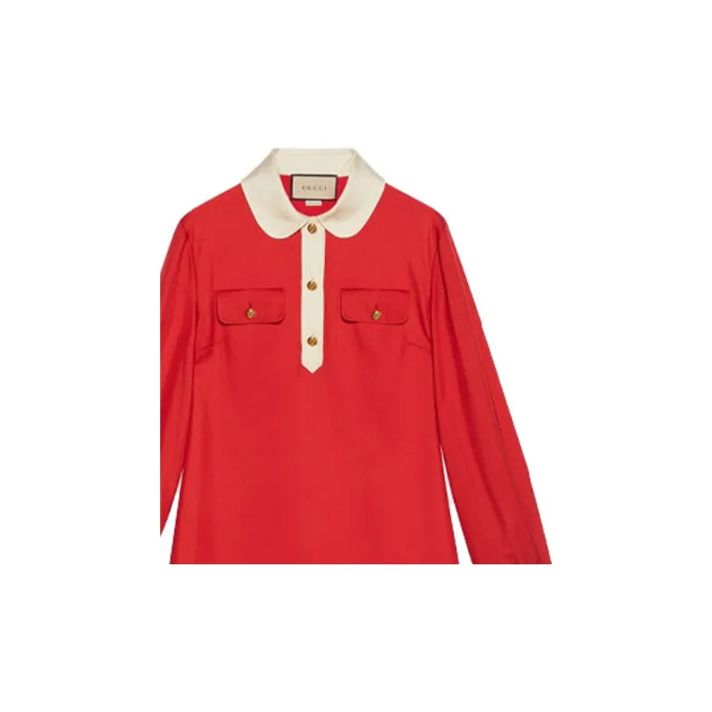 GUCCI SS22 Long Sleeved Dress Women's Red-6