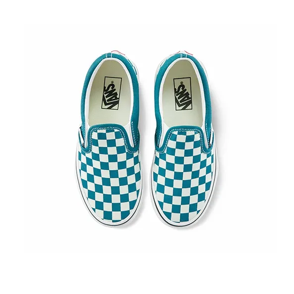 Vans Low Top Kids' Skateboarding Shoes White Green Checkerboard Children Aged 3 7 Years Old-3