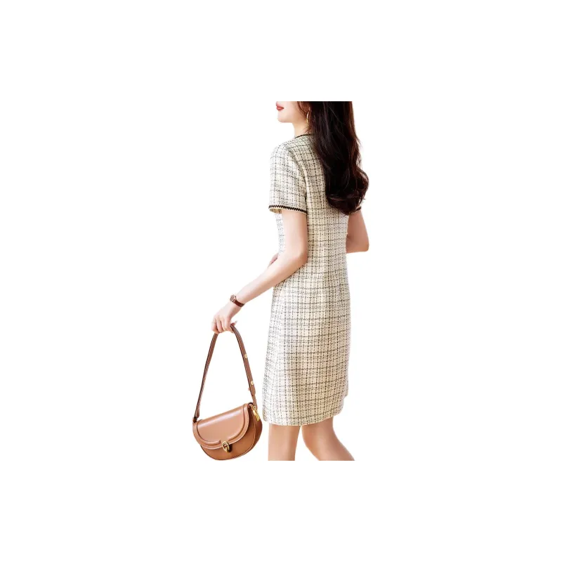 XWI Short Sleeved Dress Women's Beige Plaid-3