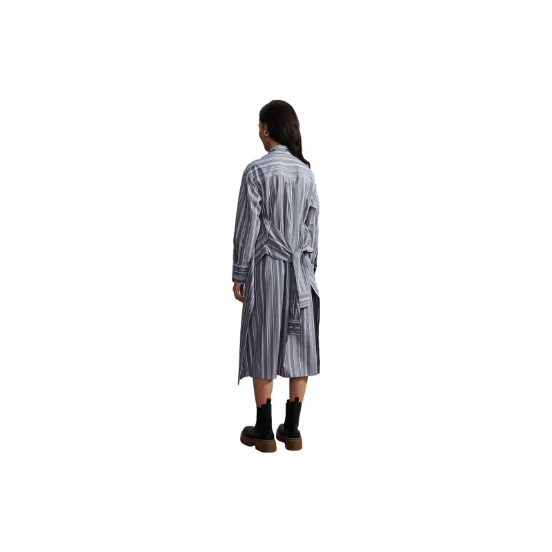 H&M Long Sleeved Dress Women's Blue Stripes-1