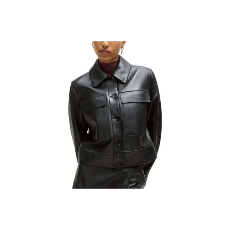 HUGO BOSS Cropped Leather Jacket-3