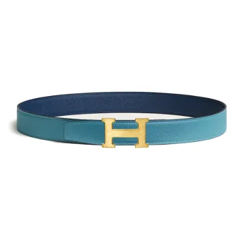 HERMES Calfskin Metal Leather Belts Men's Blue/Light Blue Width: 3.2CM