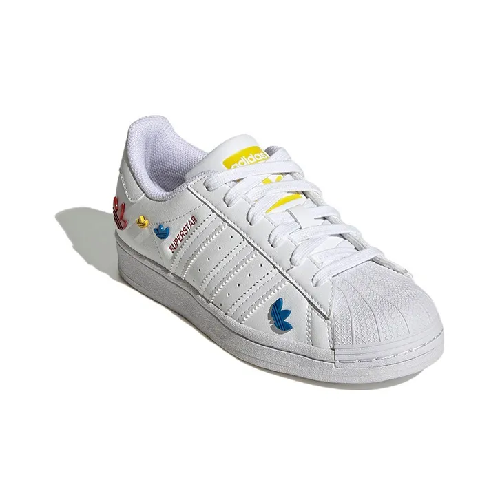 Adidas Originals SUPERSTAR J Abrasion Resistant Low Top Kids' Skateboarding Shoes White Teenagers-2