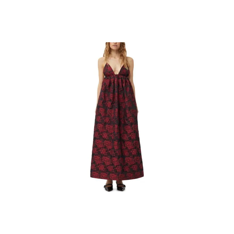 GANNI Botanical Jacquard Long Strap Dress Slip Dress Women's High Risk Red-1