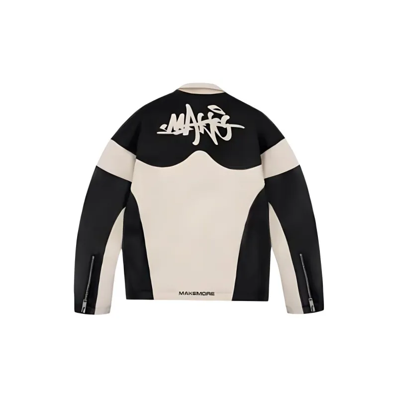 Makemore Leather Jacket Unisex Black White-1