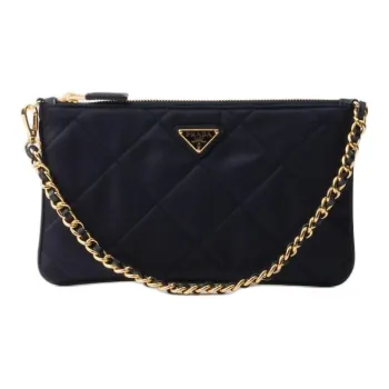 PRADA Fabric Chain Handbag Shoulder Bag Women's Navy Blue