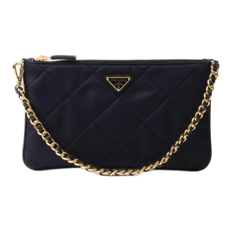 PRADA Fabric Chain Handbag Shoulder Bag Women's Navy Blue-0