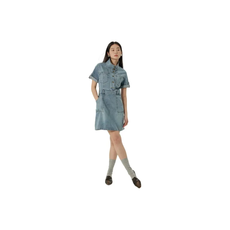 Omont Short Sleeved Dress Women's Washed Blue-3