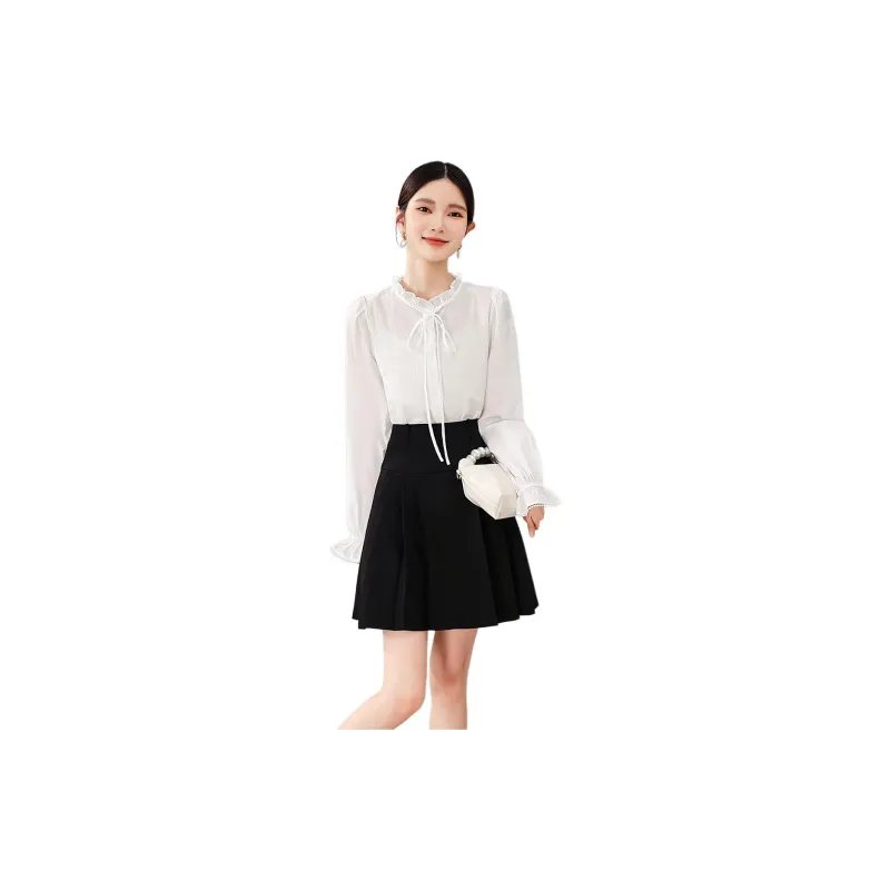 IVENI Skirt Set Women's White Top And Black Bottom-1