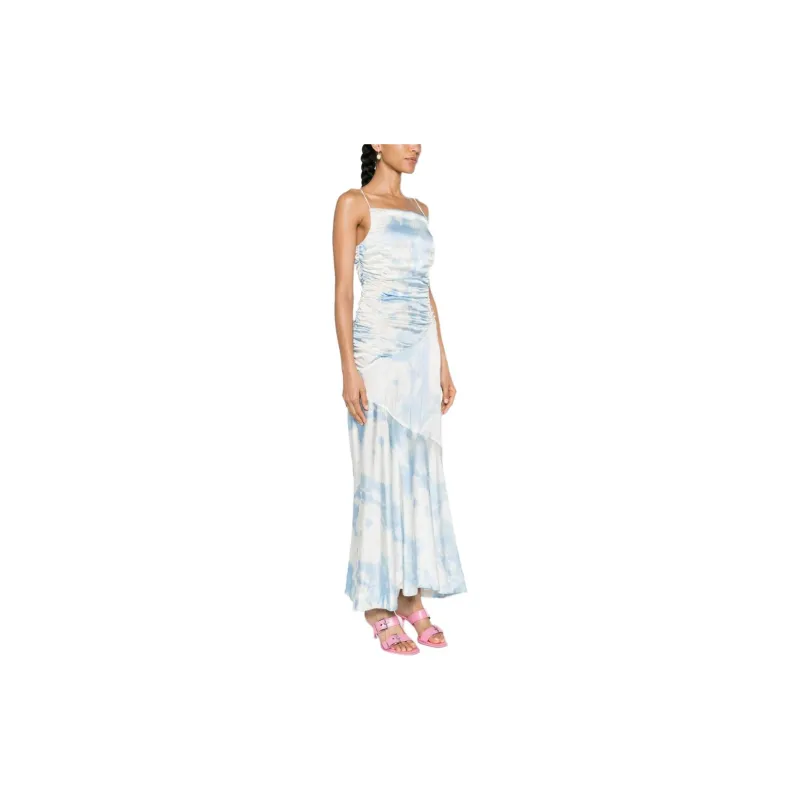 GANNI Tie-Dyed Satin Midi Sleeveless Dress-3