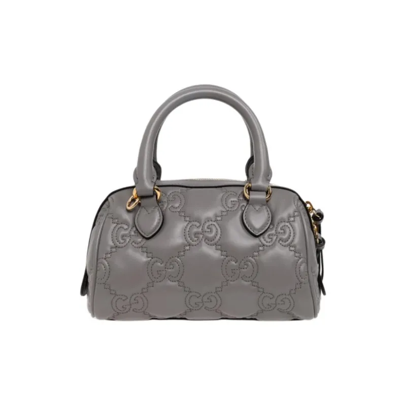 GUCCI GG Matelassé Leather Controller Boston Bag Shoulder Bags Handbags Mini Women's Earth Gray-4
