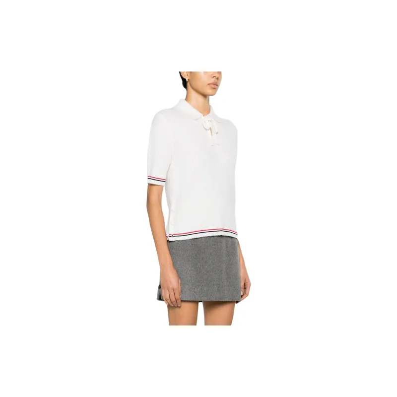 THOM BROWNE Rwb Striped Knitted Polo Shirt-4
