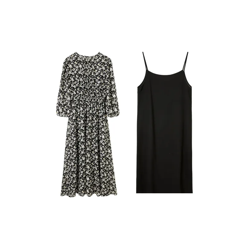 SENTUBILA Long Sleeved Dresses Women's Black Floral-8
