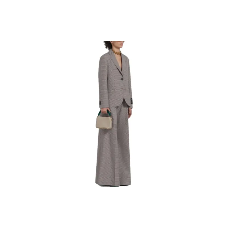 MARNI Logo Waistband Houndstooth Pattern Flared Trousers-3