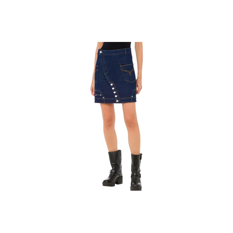 MOSCHINO Jeans Logo Patch Denim Mini Skirt-1