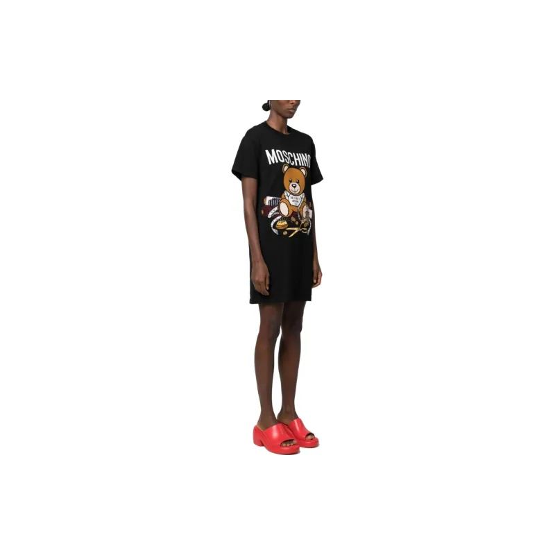 MOSCHINO Short Sleeved Dresses Women's Black-3