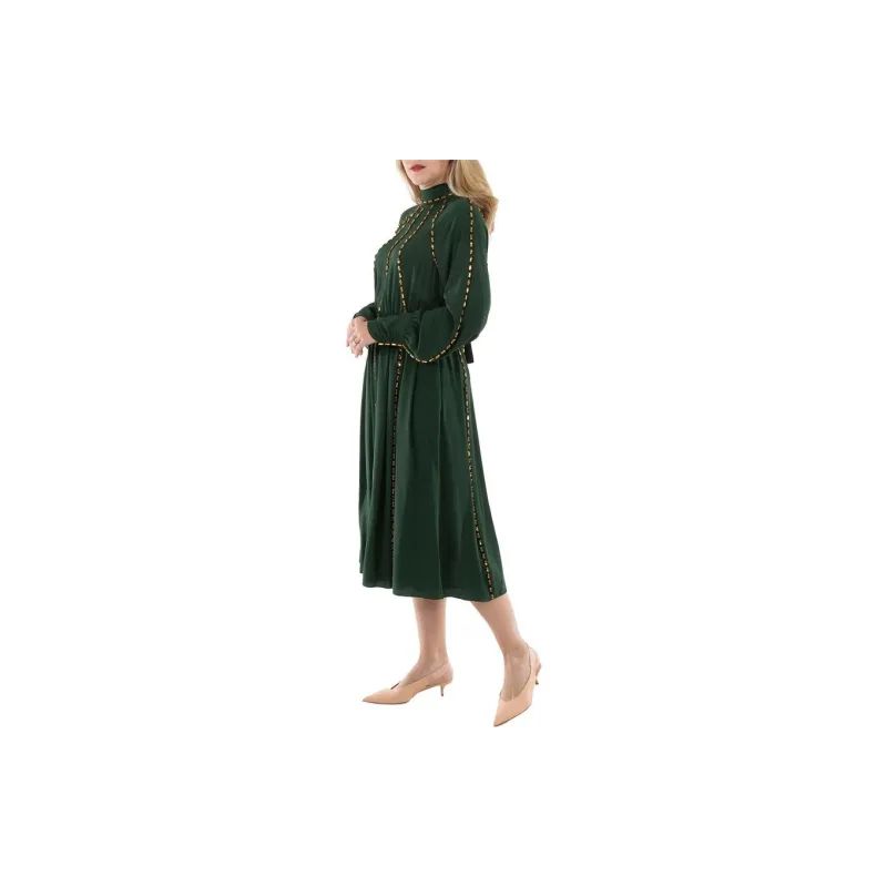 Burberry Long-Sleeved Dresses Women's Olive Green-4