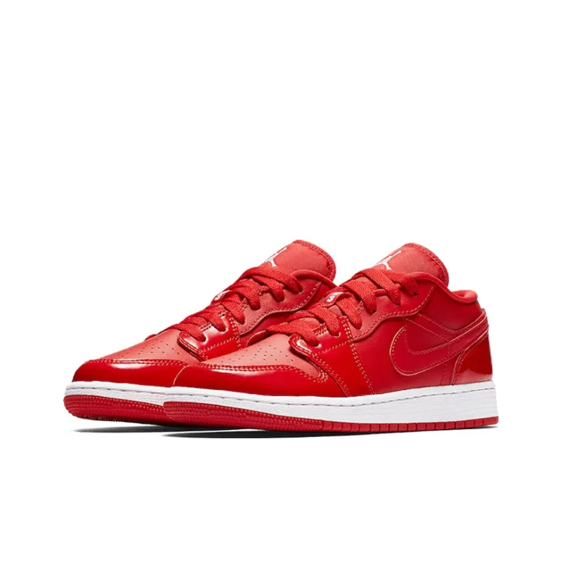 Jordan Air Jordan 1 Wear Resistant Low Top Children's Basketball Shoes University Red White Teenagers-2