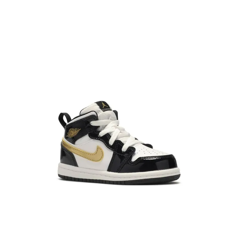 Jordan 1 Mid Patent Black White Gold TD-2
