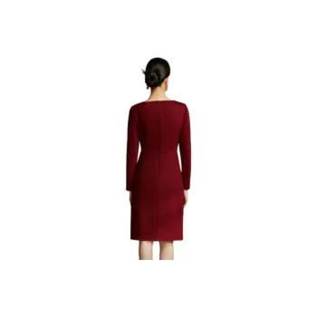 BBLLUUEE Long Sleeved Dress Women's Maple Leaf Red
