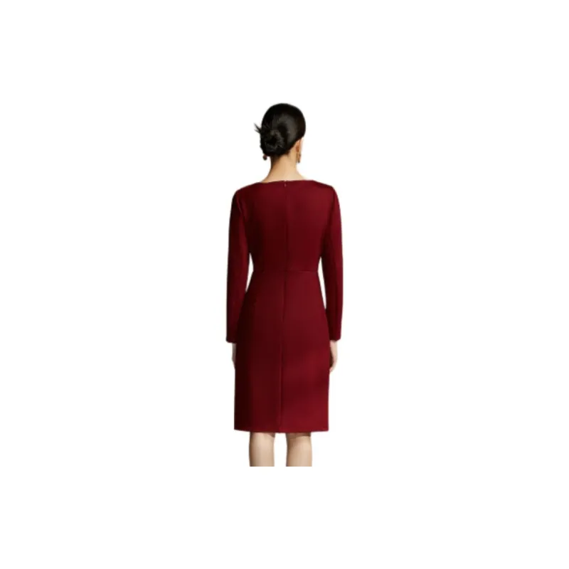 BBLLUUEE Long Sleeved Dress Women's Maple Leaf Red-0