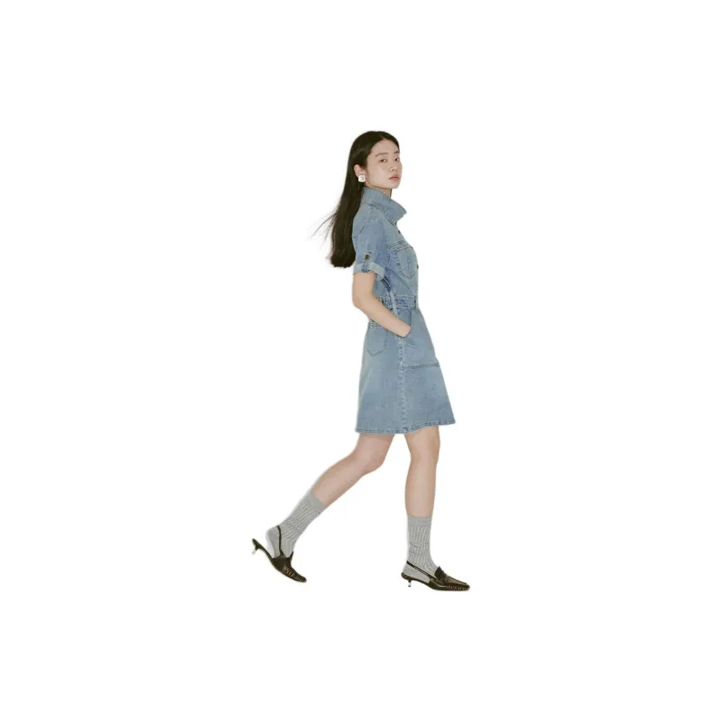 Omont Short Sleeved Dress Women's Washed Blue-1