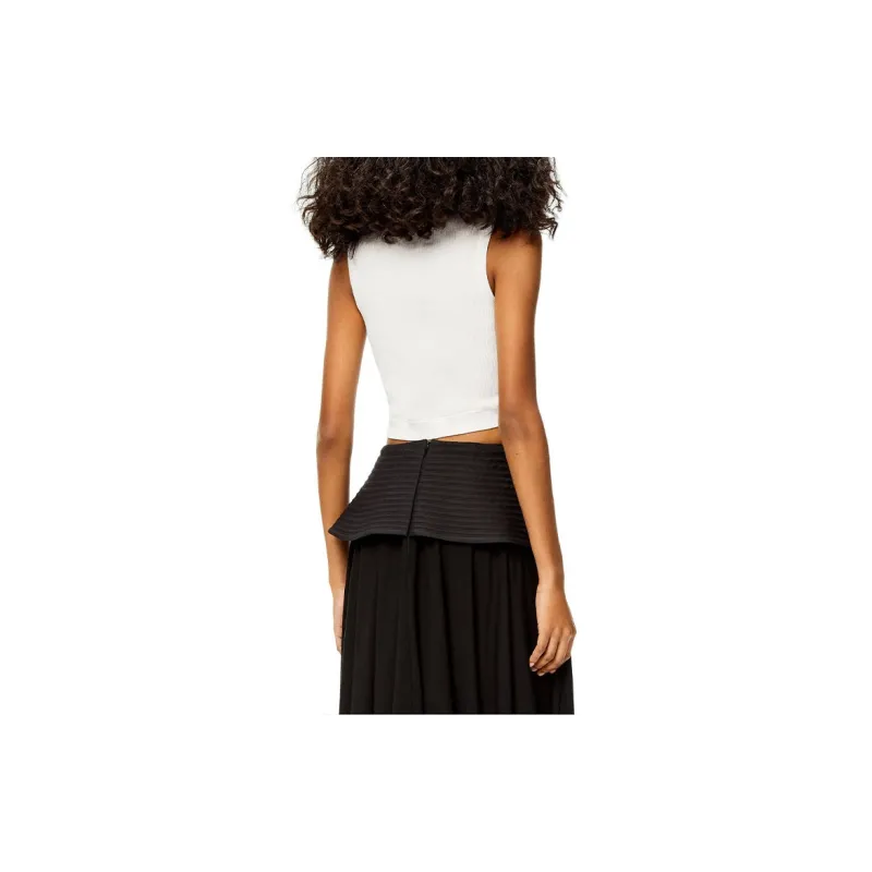 LOEWE Cropped Cotton Anagram Tank Top White/Navy Blue-2