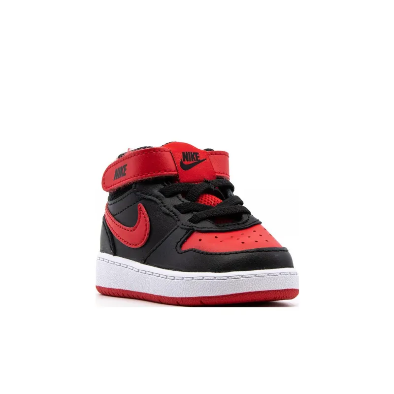 Nike Court Borough Mid 2 Slip-Resistant Cushioning Wear-Resistant Mid-Top Skateboard Shoes Black Red Infant And Toddler-2