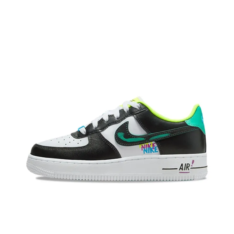 Nike Air Force 1 Graffiti Anti Slip Wear Resistant Low Top Kids' Skateboarding Shoes Black Green Teenagers-0