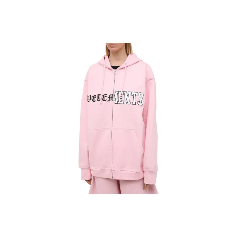 Vetements Vertical Cut Up Logo Zip Up Hoodie 'White'-3