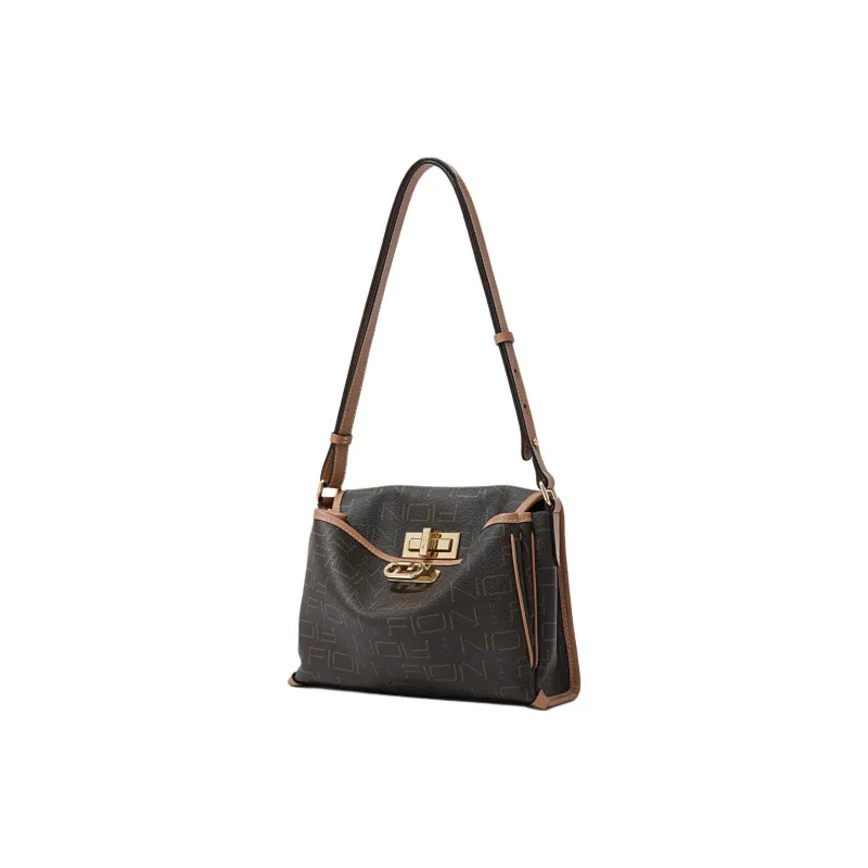FION Imported Coated Canvas Crossbody Bag, Shoulder Bag Medium Large Women's Coffee & Camel-1